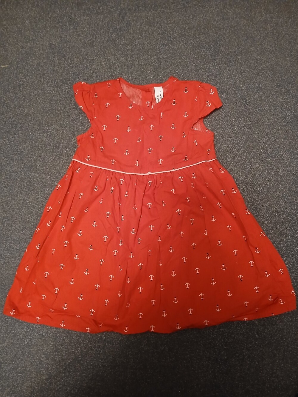 💥💥Girls' Red Anchor-Print Sleeveless Dress, 100% Cotton, size 12 To 24M